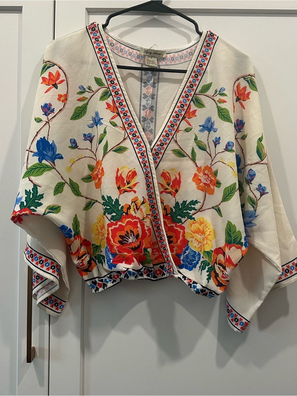 Flying Tomato Cream Floral Embroidered Kimono Shrug
